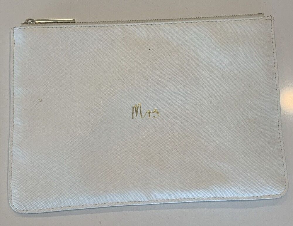 Katie Loxton Bridal Clutch Pouch 'Mrs.' White And Gold Cosmetics Bag Wedding